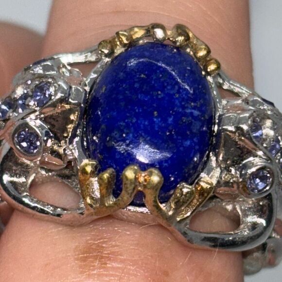 New Swarovski Lapis Lazuli ring Sz 9 Karis platinum bond silver crystals - Picture 13 of 13